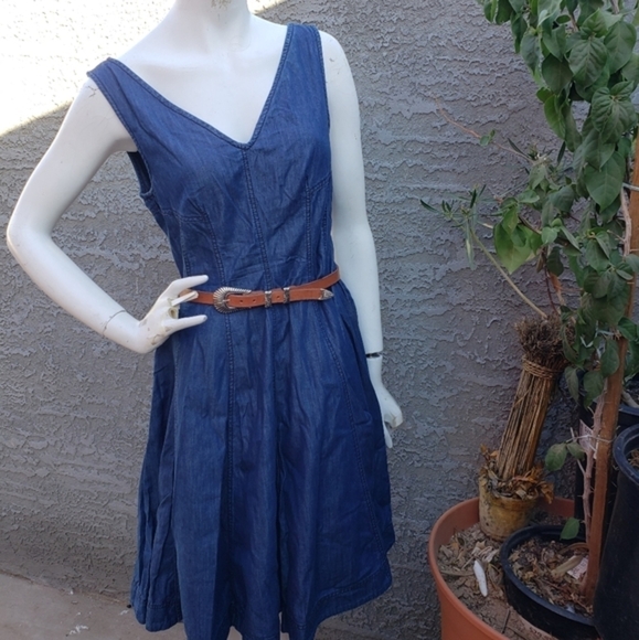 🕷🕷🪳🪲🌹Anthropologie Seamed Denim Dress WITH A BONUS BELT a value of $70 - Picture 6 of 10